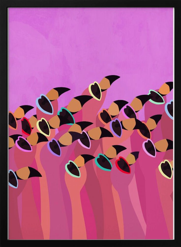 Flock flamingos pink - Stretched Canvas, Poster or Fine Art Print - I Heart Wall Art - Poster Print, Canvas Print or Framed Art Print