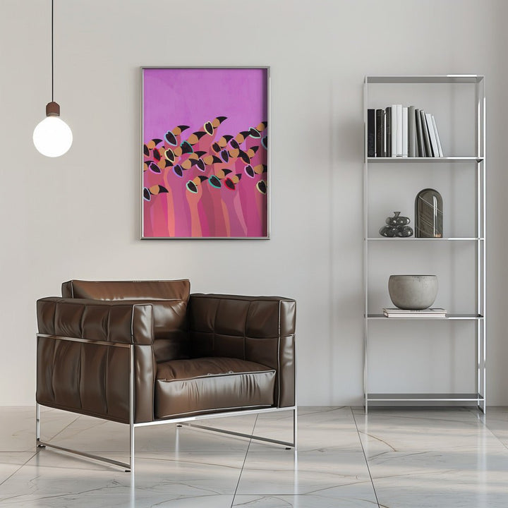 Flock flamingos pink - Stretched Canvas, Poster or Fine Art Print - I Heart Wall Art - Poster Print, Canvas Print or Framed Art Print