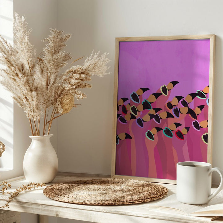 Flock flamingos pink - Stretched Canvas, Poster or Fine Art Print - I Heart Wall Art - Poster Print, Canvas Print or Framed Art Print