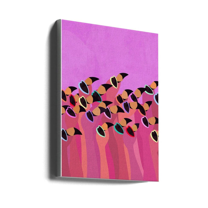 Flock flamingos pink - Stretched Canvas, Poster or Fine Art Print - I Heart Wall Art - Poster Print, Canvas Print or Framed Art Print