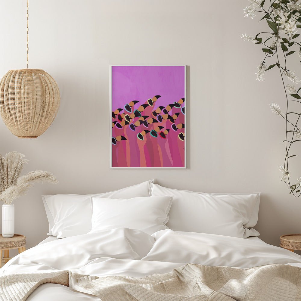 Flock flamingos pink - Stretched Canvas, Poster or Fine Art Print - I Heart Wall Art - Poster Print, Canvas Print or Framed Art Print