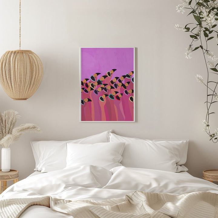 Flock flamingos pink - Stretched Canvas, Poster or Fine Art Print - I Heart Wall Art - Poster Print, Canvas Print or Framed Art Print
