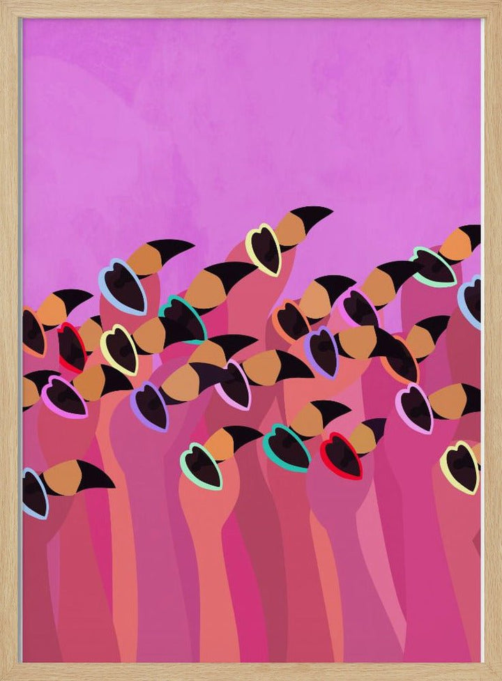 Flock flamingos pink - Stretched Canvas, Poster or Fine Art Print - I Heart Wall Art - Poster Print, Canvas Print or Framed Art Print
