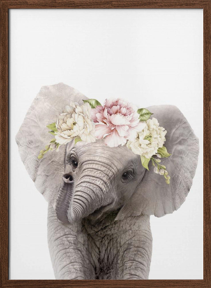 Floral Baby Elephant - Stretched Canvas, Poster or Fine Art Print I Heart Wall Art