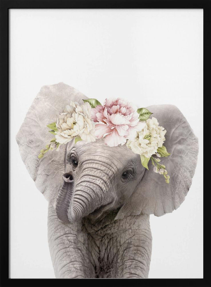 Floral Baby Elephant - Stretched Canvas, Poster or Fine Art Print I Heart Wall Art