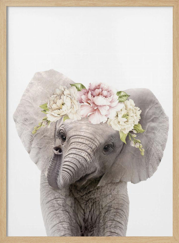 Floral Baby Elephant - Stretched Canvas, Poster or Fine Art Print I Heart Wall Art