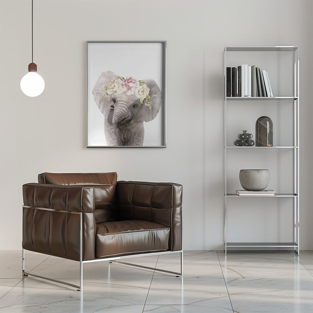 Floral Baby Elephant - Stretched Canvas, Poster or Fine Art Print I Heart Wall Art