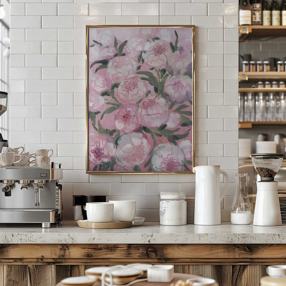 Floral Composition Of Pink Peonies - Stretched Canvas, Poster or Fine Art Print - I Heart Wall Art - Poster Print, Canvas Print or Framed Art Print