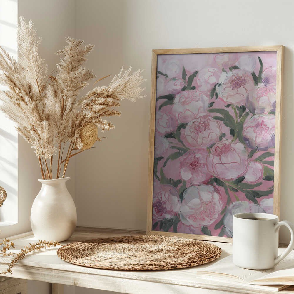 Floral Composition Of Pink Peonies - Stretched Canvas, Poster or Fine Art Print - I Heart Wall Art - Poster Print, Canvas Print or Framed Art Print