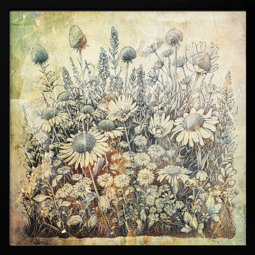 Floral Vintage Art Illustration 20 - Square Stretched Canvas, Poster or Fine Art Print I Heart Wall Art