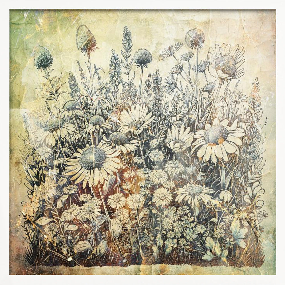 Floral Vintage Art Illustration 20 - Square Stretched Canvas, Poster or Fine Art Print I Heart Wall Art