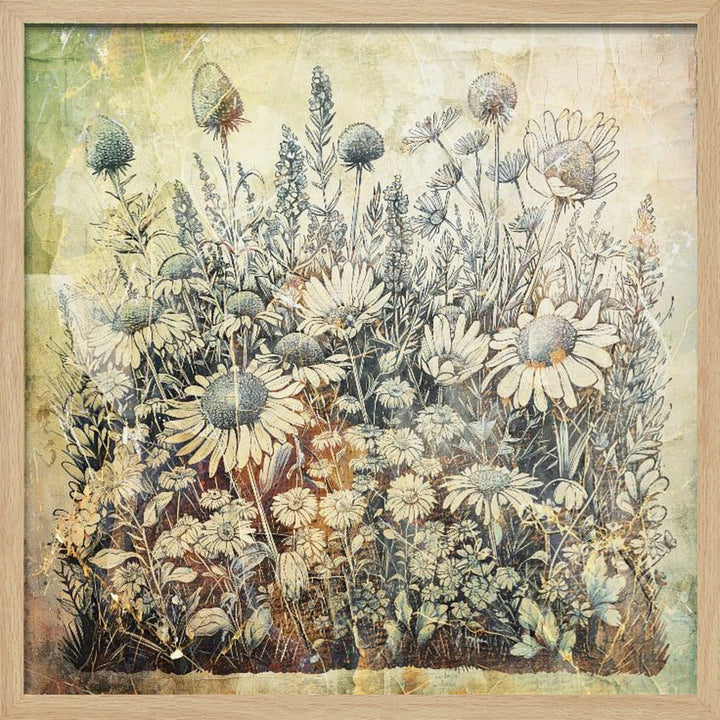 Floral Vintage Art Illustration 20 - Square Stretched Canvas, Poster or Fine Art Print I Heart Wall Art