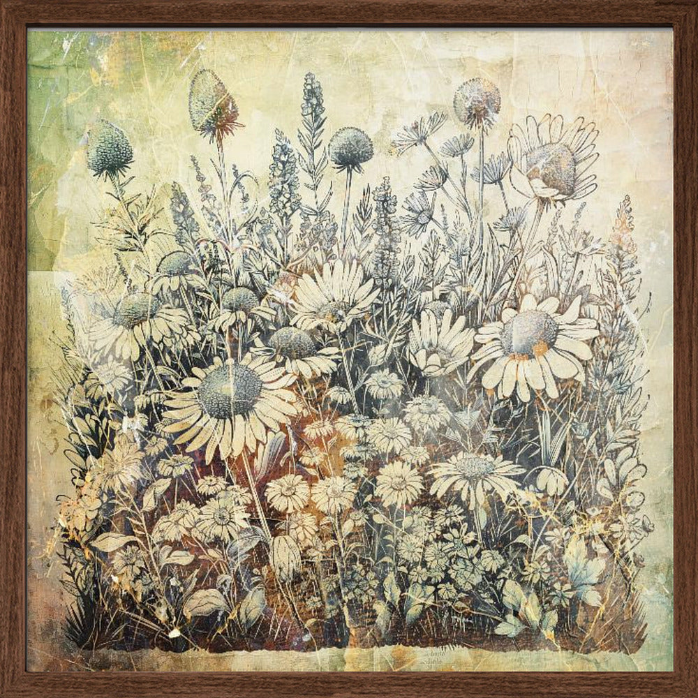 Floral Vintage Art Illustration 20 - Square Stretched Canvas, Poster or Fine Art Print I Heart Wall Art