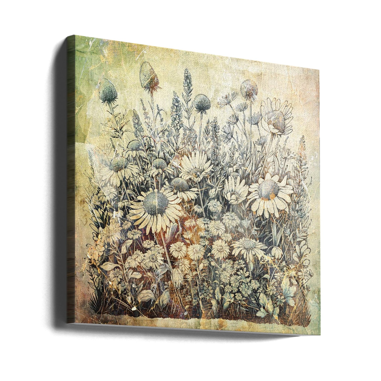 Floral Vintage Art Illustration 20 - Square Stretched Canvas, Poster or Fine Art Print I Heart Wall Art