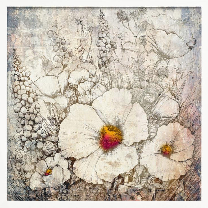 Floral Vintage Art Illustration 23 - Square Stretched Canvas, Poster or Fine Art Print I Heart Wall Art