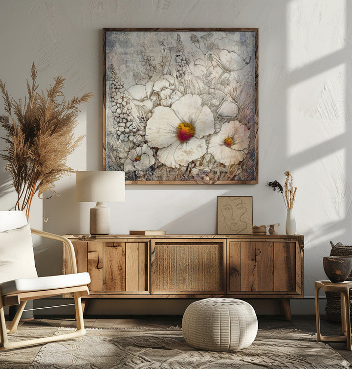 Floral Vintage Art Illustration 23 - Square Stretched Canvas, Poster or Fine Art Print I Heart Wall Art