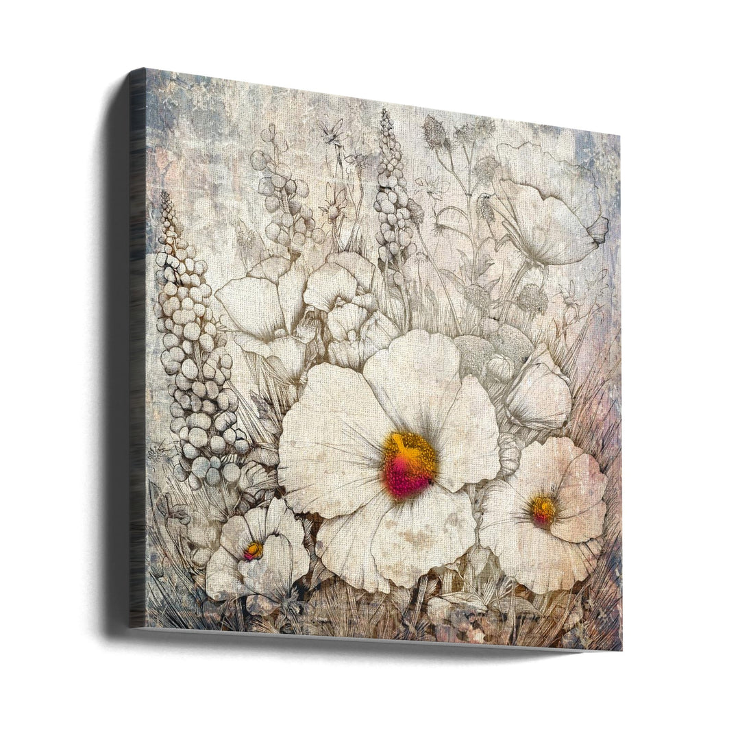 Floral Vintage Art Illustration 23 - Square Stretched Canvas, Poster or Fine Art Print I Heart Wall Art