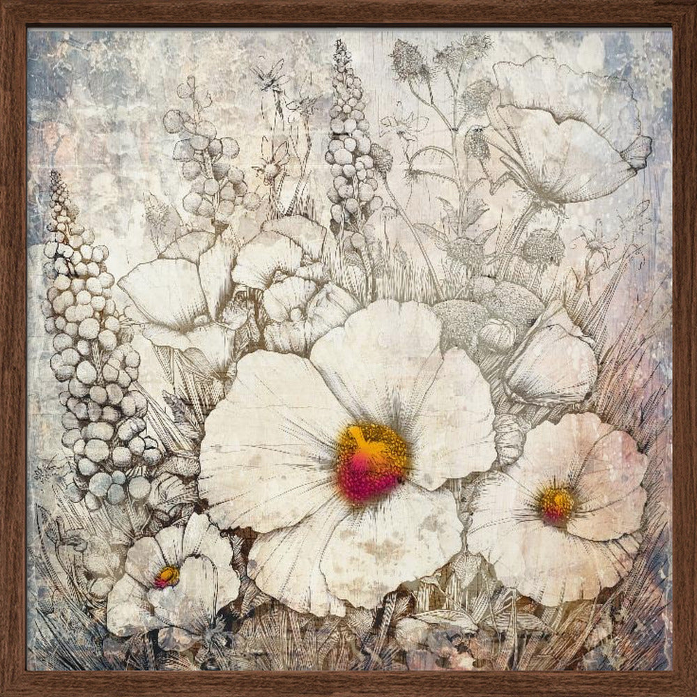Floral Vintage Art Illustration 23 - Square Stretched Canvas, Poster or Fine Art Print I Heart Wall Art