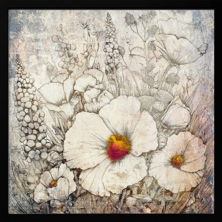 Floral Vintage Art Illustration 23 - Square Stretched Canvas, Poster or Fine Art Print I Heart Wall Art