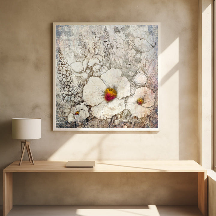 Floral Vintage Art Illustration 23 - Square Stretched Canvas, Poster or Fine Art Print I Heart Wall Art