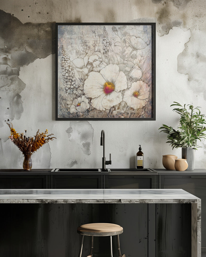 Floral Vintage Art Illustration 23 - Square Stretched Canvas, Poster or Fine Art Print I Heart Wall Art