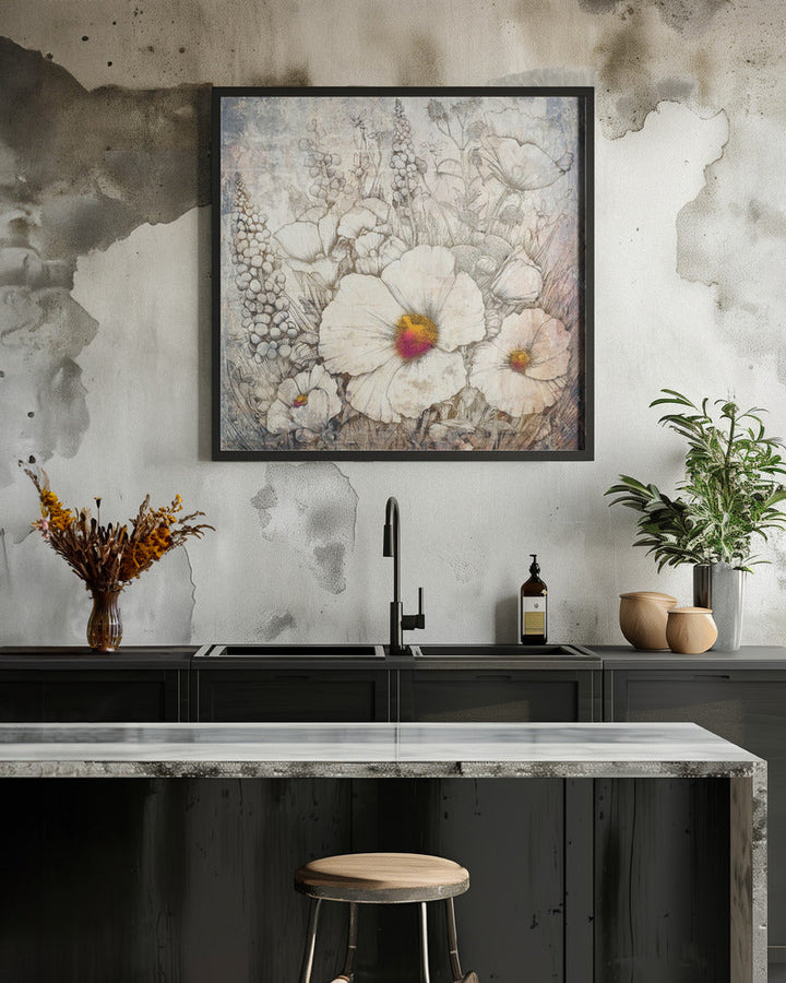 Floral Vintage Art Illustration 23 - Square Stretched Canvas, Poster or Fine Art Print I Heart Wall Art