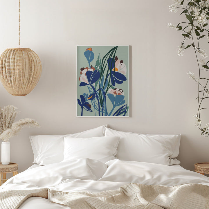 Florals At Night – Modern Illustration Light - Stretched Canvas, Poster or Fine Art Print I Heart Wall Art