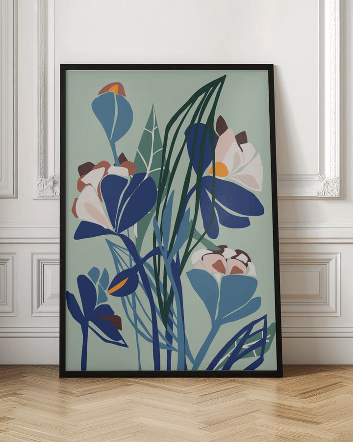 Florals At Night – Modern Illustration Light - Stretched Canvas, Poster or Fine Art Print I Heart Wall Art