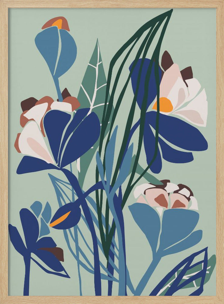Florals At Night – Modern Illustration Light - Stretched Canvas, Poster or Fine Art Print I Heart Wall Art