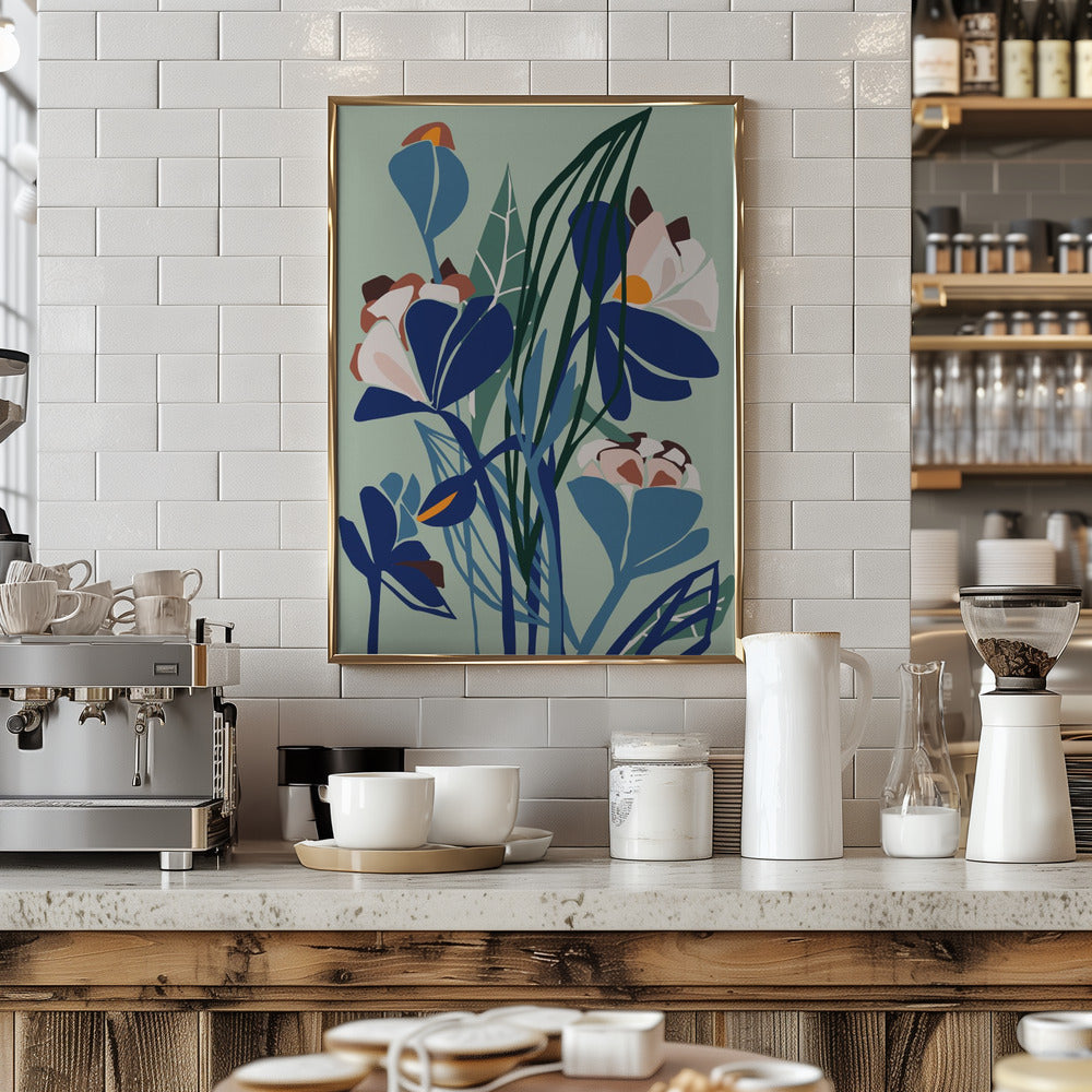 Florals At Night – Modern Illustration Light - Stretched Canvas, Poster or Fine Art Print I Heart Wall Art