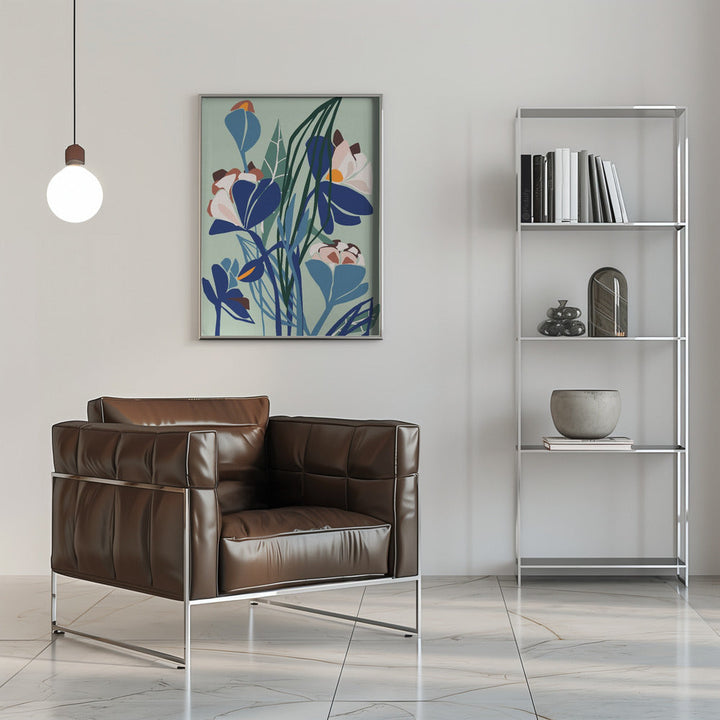 Florals At Night – Modern Illustration Light - Stretched Canvas, Poster or Fine Art Print I Heart Wall Art