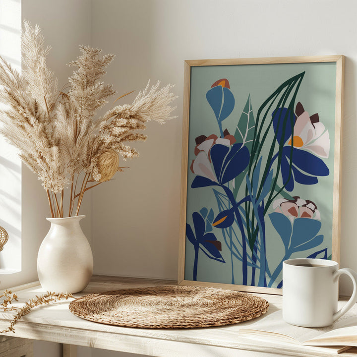 Florals At Night – Modern Illustration Light - Stretched Canvas, Poster or Fine Art Print I Heart Wall Art