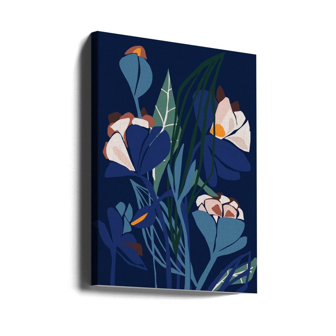 Florals At Night – Modern Illustration - Stretched Canvas, Poster or Fine Art Print I Heart Wall Art