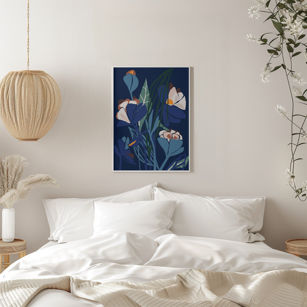 Florals At Night – Modern Illustration - Stretched Canvas, Poster or Fine Art Print I Heart Wall Art