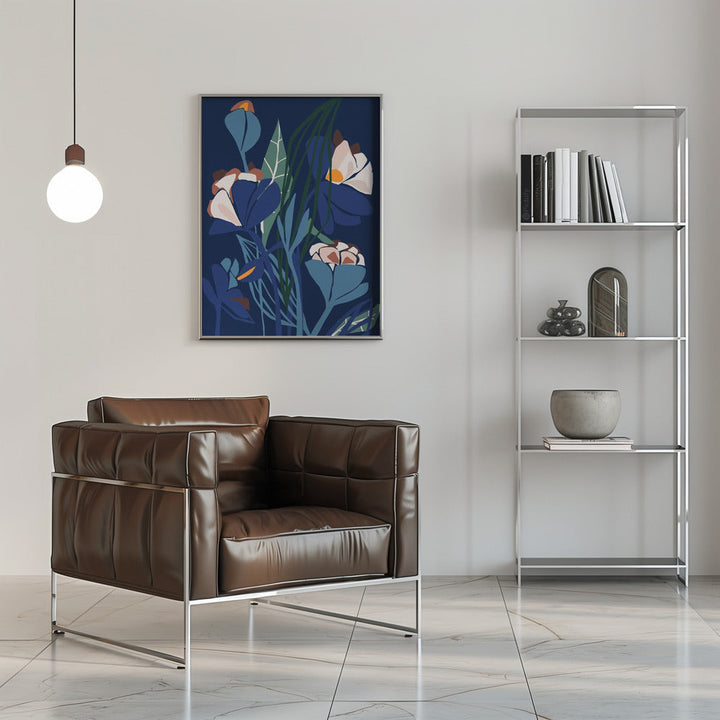 Florals At Night – Modern Illustration - Stretched Canvas, Poster or Fine Art Print I Heart Wall Art