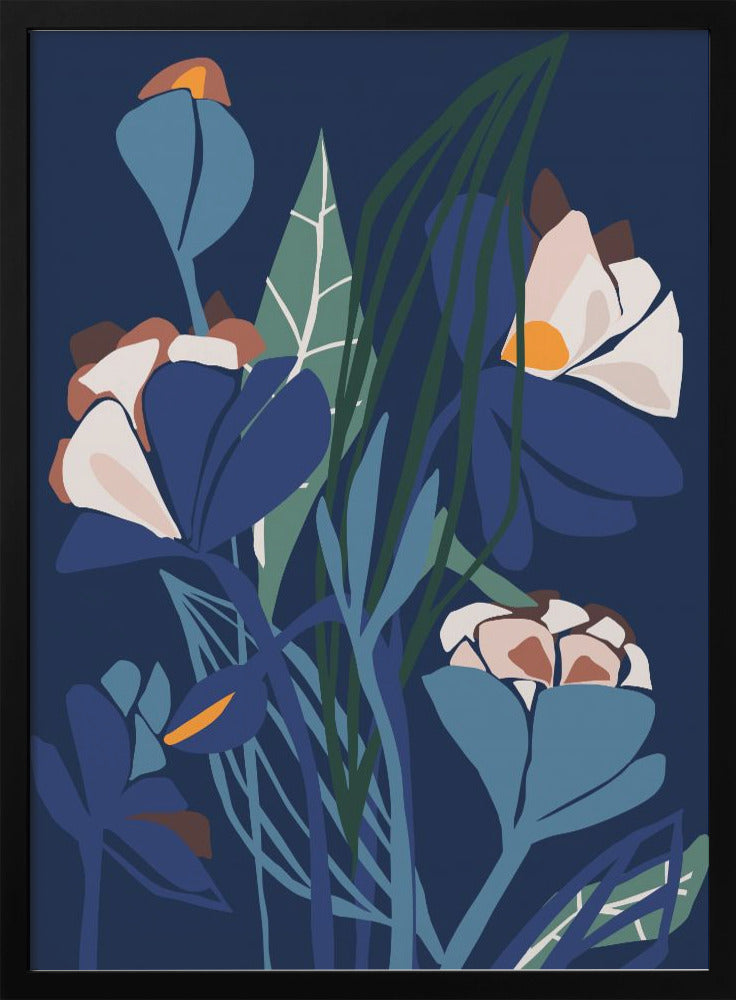 Florals At Night – Modern Illustration - Stretched Canvas, Poster or Fine Art Print I Heart Wall Art