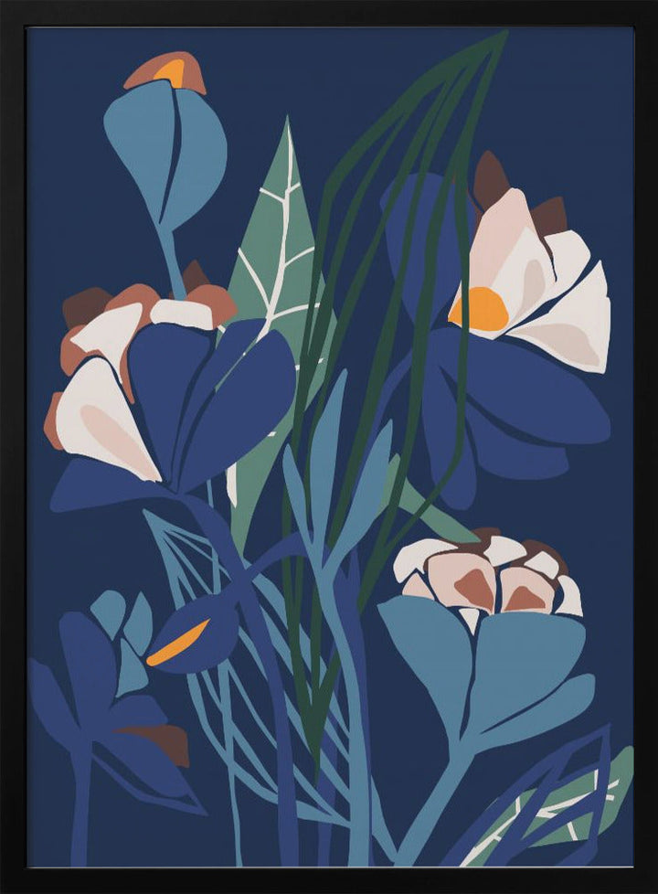 Florals At Night – Modern Illustration - Stretched Canvas, Poster or Fine Art Print I Heart Wall Art