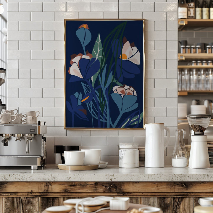 Florals At Night – Modern Illustration - Stretched Canvas, Poster or Fine Art Print I Heart Wall Art