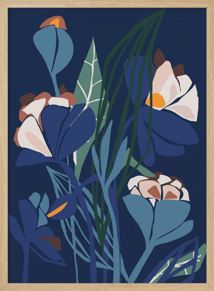 Florals At Night – Modern Illustration - Stretched Canvas, Poster or Fine Art Print I Heart Wall Art