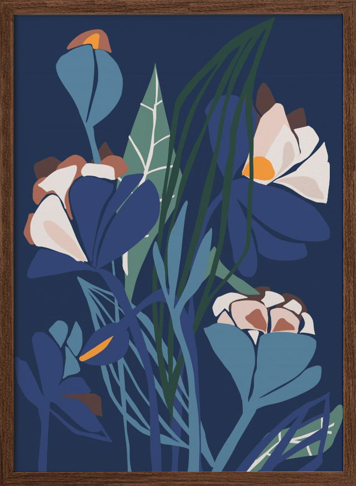 Florals At Night – Modern Illustration - Stretched Canvas, Poster or Fine Art Print I Heart Wall Art