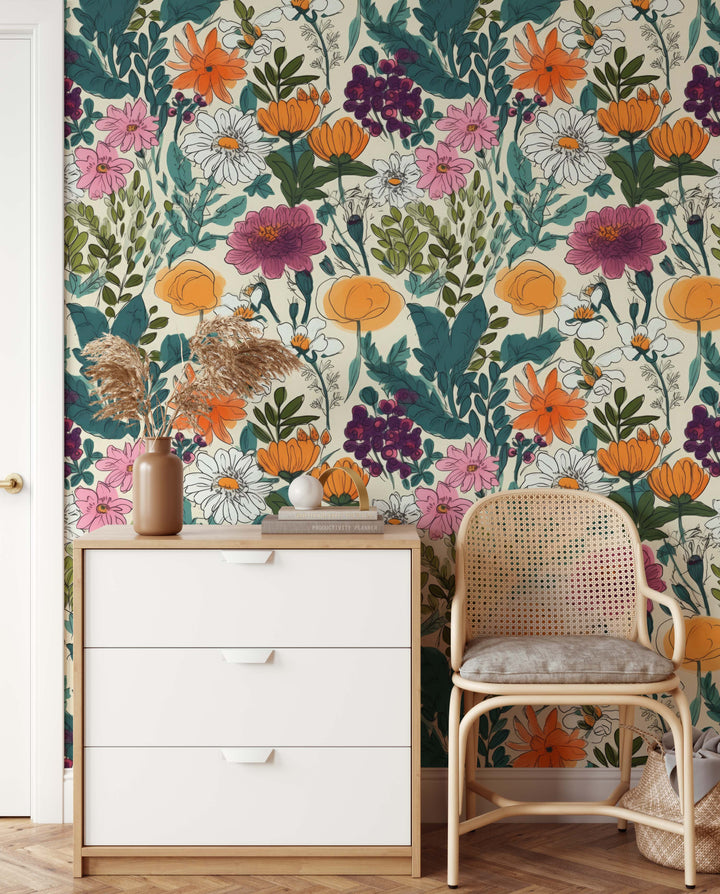 Flower Market Design A - Colourful Removable Wallpaper