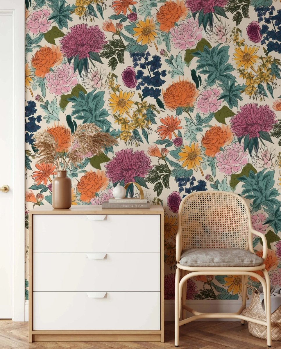 Flower Market Design B - Colourful Removable Wallpaper - I Heart Wall Art - Poster Print, Canvas Print or Framed Art Print