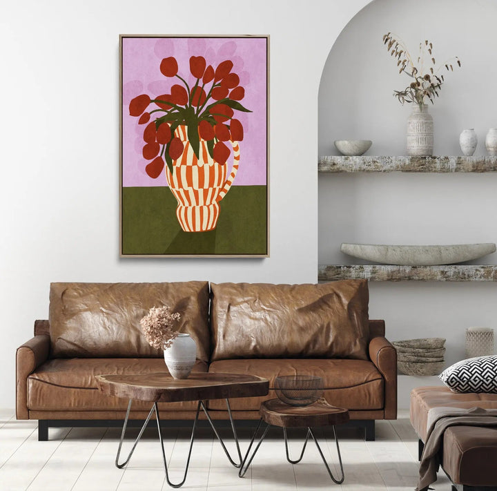 Flower Vase 1 by Emel Tunaboylu -  Contemporary Floral Vase Stretched Canvas Print or Framed Fine Art Print - Artwork I Heart Wall Art Australia