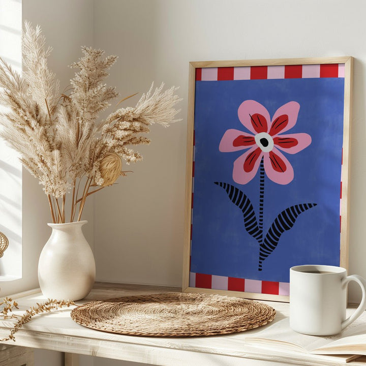 Flower with Pink Petals and Striped Leaves - Stretched Canvas, Poster or Fine Art Print - I Heart Wall Art - Poster Print, Canvas Print or Framed Art Print
