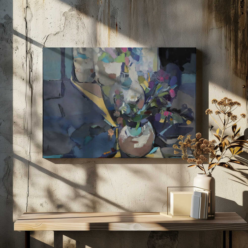 Flowers and Stone - Square Stretched Canvas, Poster or Fine Art Print - I Heart Wall Art - Poster Print, Canvas Print or Framed Art Print