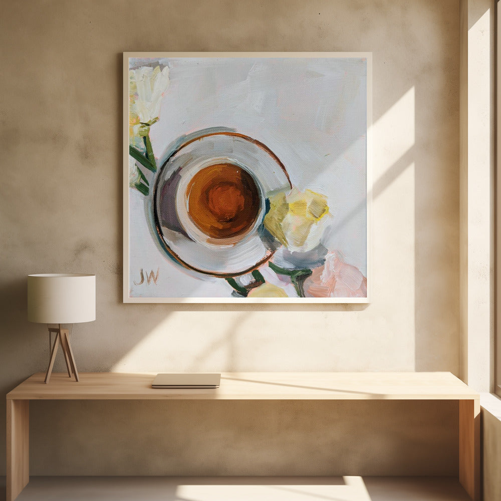 Flowers and Tea - Square Stretched Canvas, Poster or Fine Art Print I Heart Wall Art