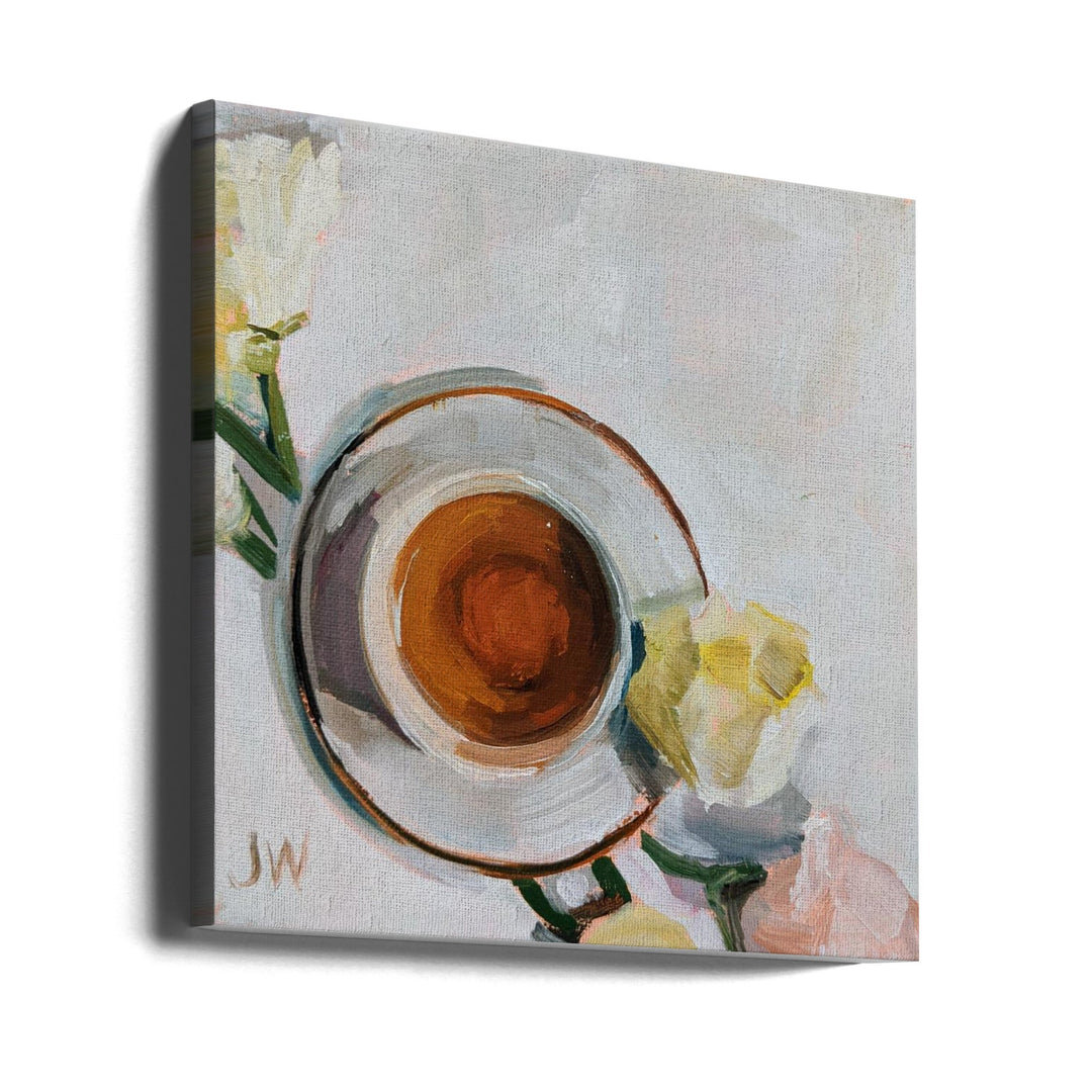 Flowers and Tea - Square Stretched Canvas, Poster or Fine Art Print I Heart Wall Art