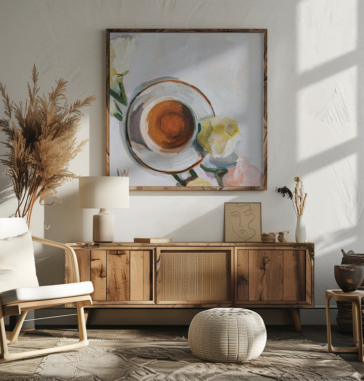 Flowers and Tea - Square Stretched Canvas, Poster or Fine Art Print I Heart Wall Art