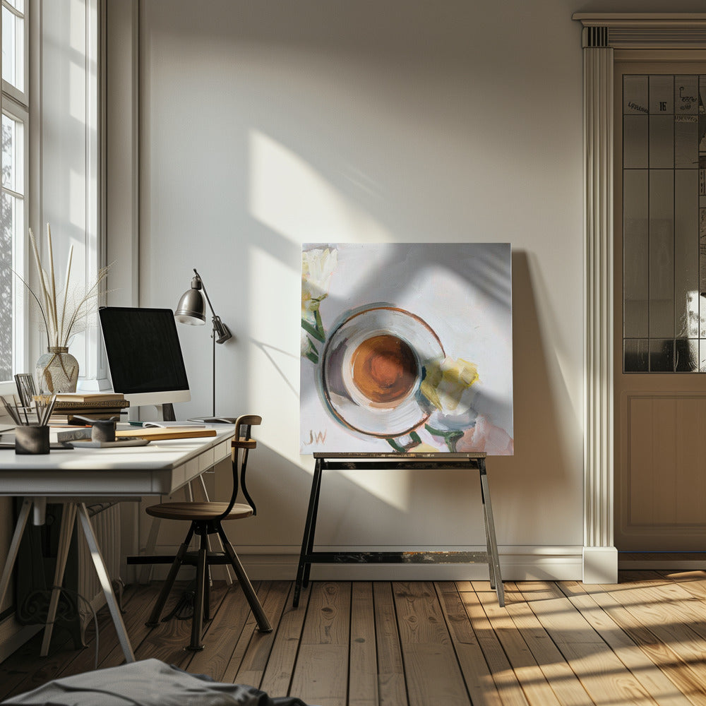 Flowers and Tea - Square Stretched Canvas, Poster or Fine Art Print I Heart Wall Art