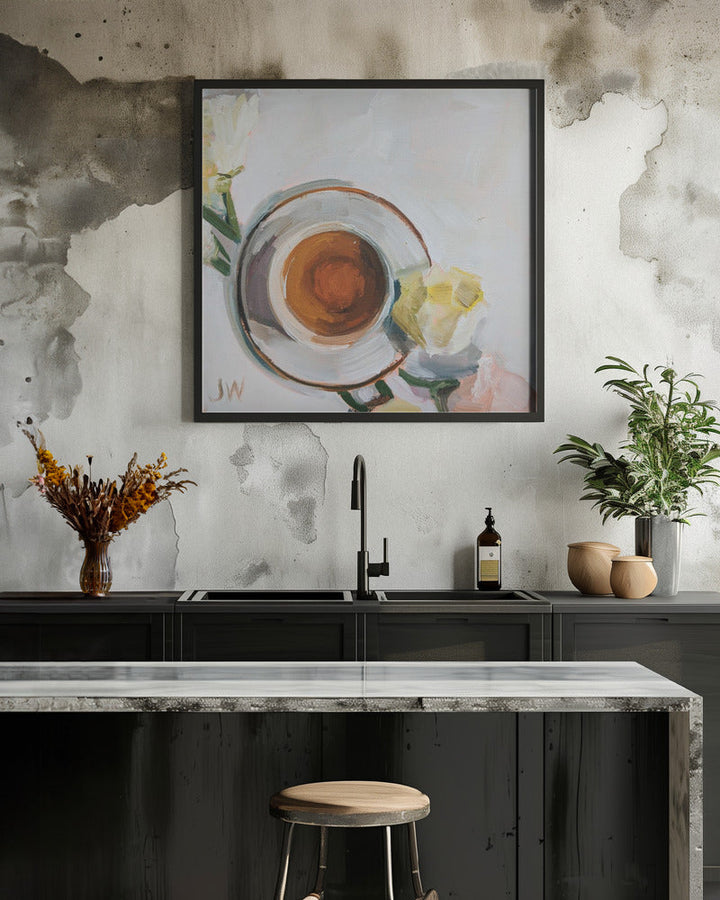Flowers and Tea - Square Stretched Canvas, Poster or Fine Art Print I Heart Wall Art